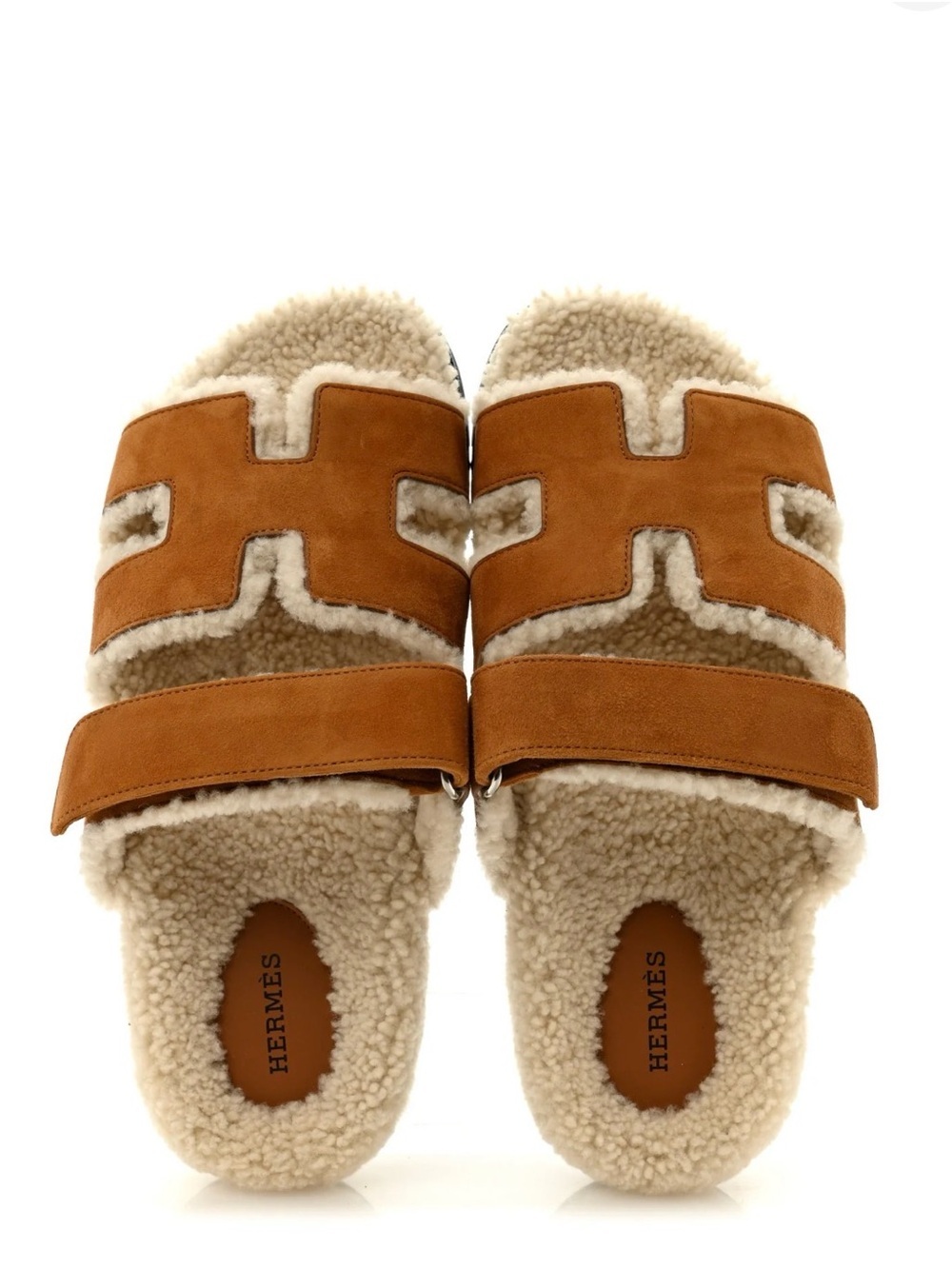 Suede Goatskin Woolskin Womens Chypre Sandals size 39.5 Natural Ecru